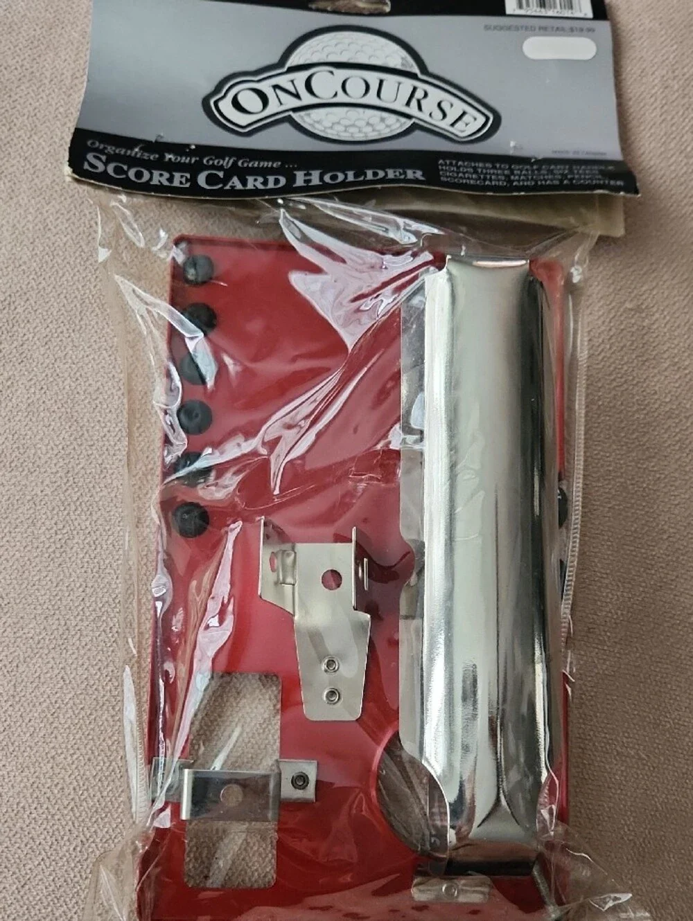 ON COURSE GOLF CART Red Score Card Holder with Silver Clip